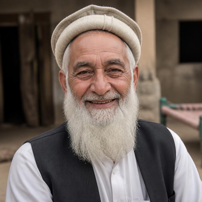 Ilyas, an elderly resident supported by MB Trust in Pakistan